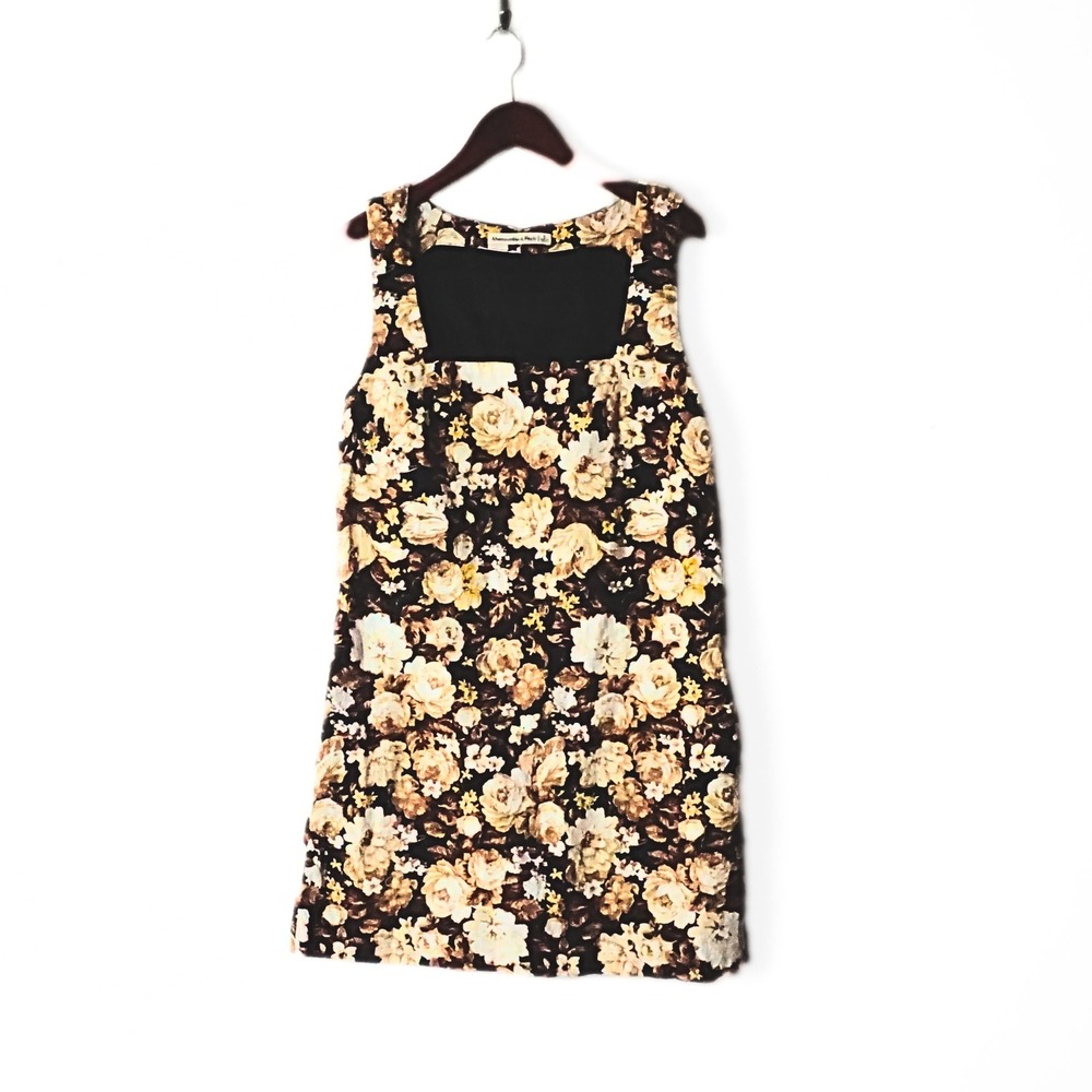 Abercrombie & Fitch Brown Floral Linen Blend Square Neck Mini Shift Dress S